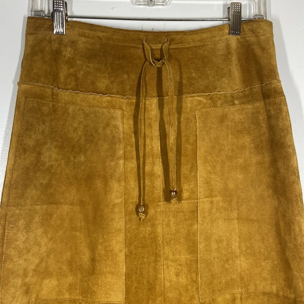 Wilsons Leather Brown A Line Midi Skirt Pockets Sz 4 - Picture 2 of 6